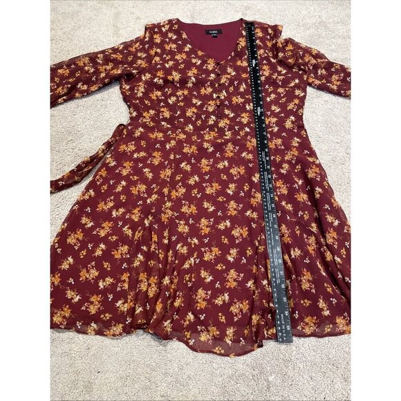 MSK Fit and Flare Dress Womens L Ruby Wine Sheer Micro Floral Fairy Whimsical - Picture 12 of 15